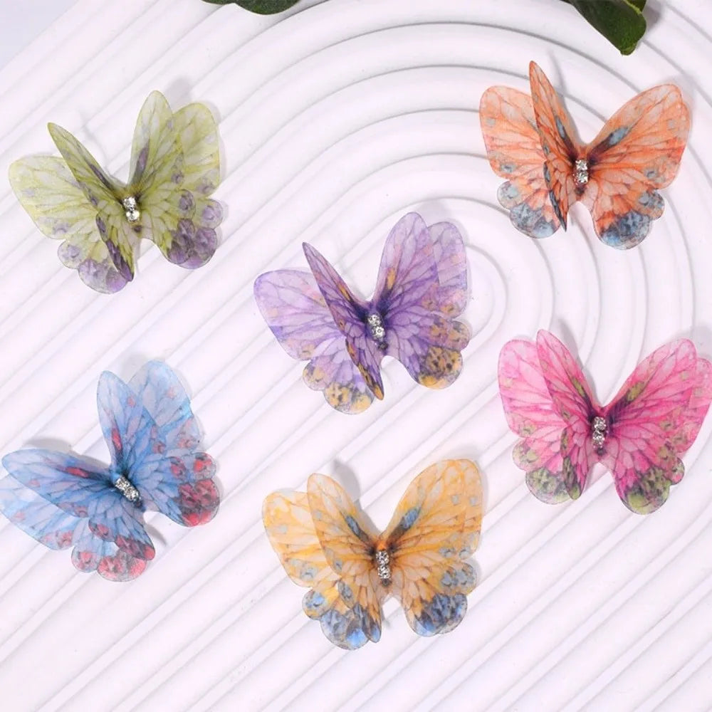 papillons artificiels clips couleur violet bleu vert rose orange imprimés semi transparents pack 50