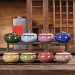 pots thé céramique texture craquelée anneau doré couvercle classique vert bleu rose marron clair