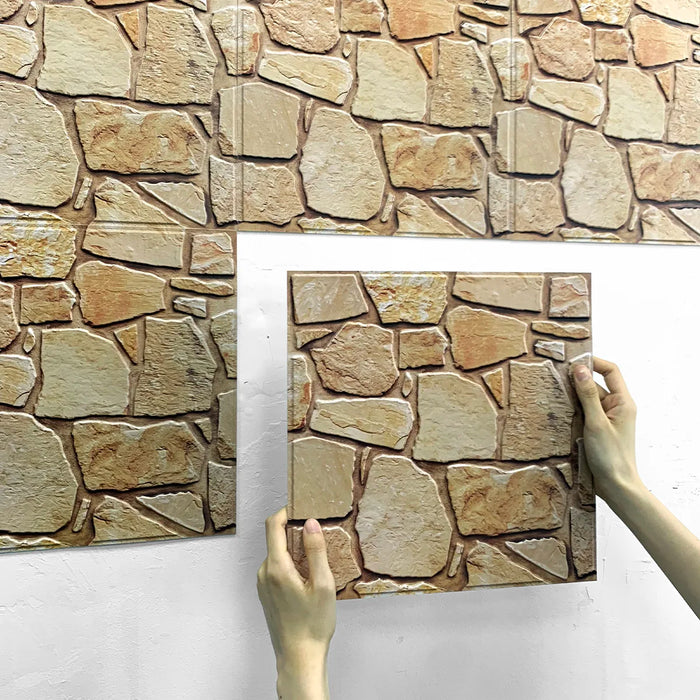Autocollant mural 3D effet pierre marron pour cuisine