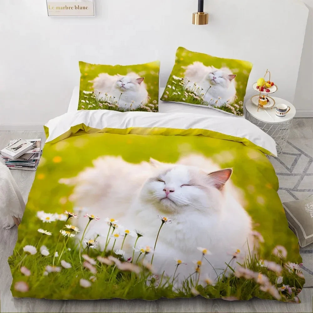 Parure de lit chat avec taies d'oreiller assorties