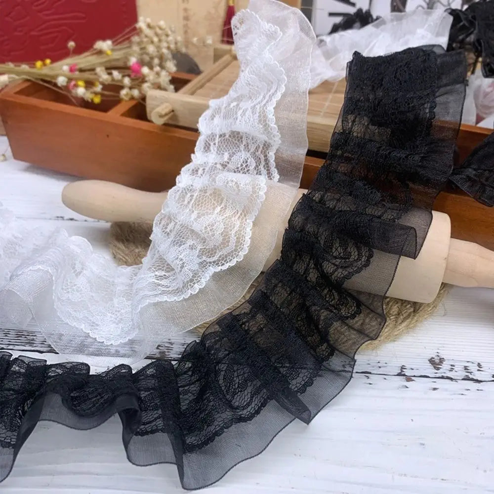ruban dentelle fine motifs floraux blanc noir classique élégant polyester translucide decoration robe jupon