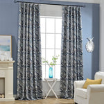 rideau moderne bleu gris blanc motif géométrique triangles opacité salon chambre fenêtre tissu polyester