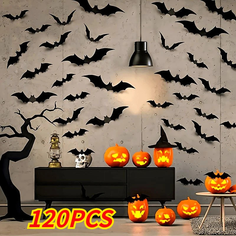 sticker 3d chauve souris halloween decoration noire adhésive effrayante pvc gothiqueextérieur 120pièces