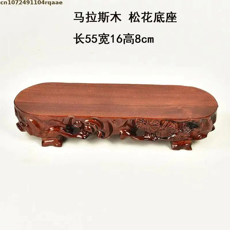support bois marron sculpté motifs floraux artisanal vase pierre figurine plante decoration chinois traditionnel