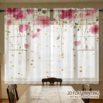 rideau transparent floral rose feuilles vertes moderne blanc doré maison