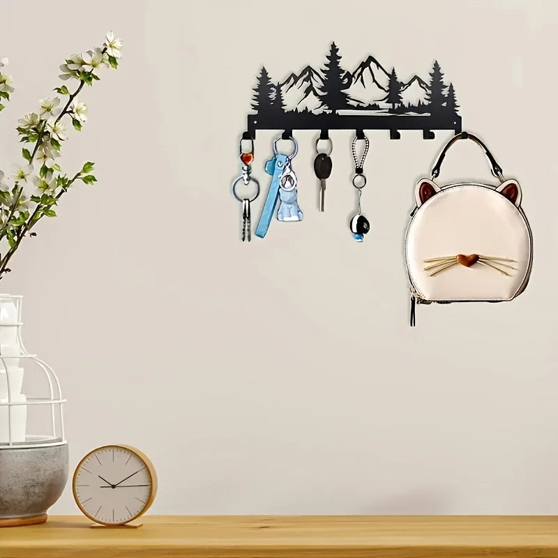 porte clés mural noir montagnes pins moderne rangement esthétique petits objets chambre salon