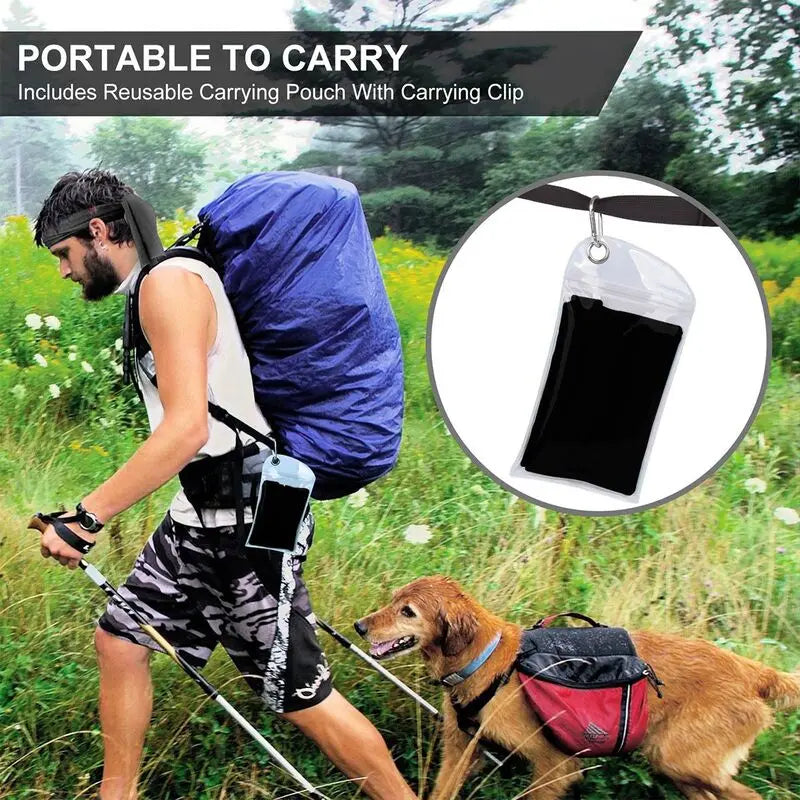 serviette bain rapide microfibre logo éclair noir blanc sac rangement sportifOutdoor camping