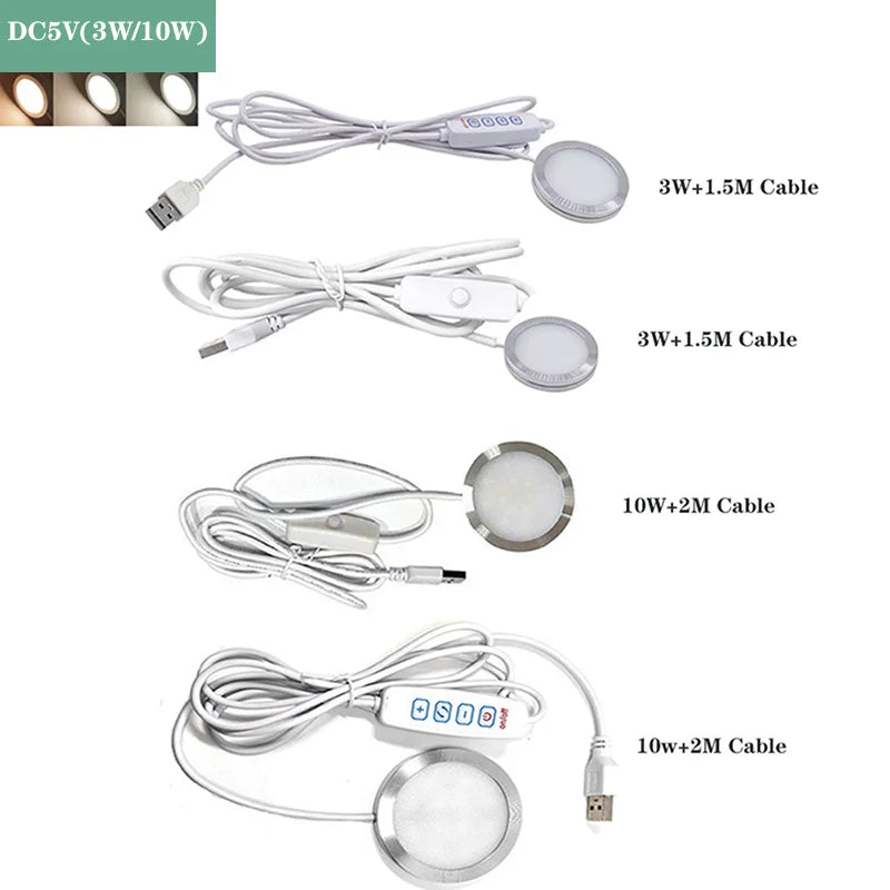 lampe led moderne 3w 10w usb dimmable blanc gris métallique rond lisse
