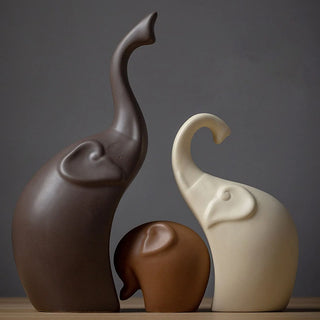 figurines éléphants céramique brun marron minimaliste décoration intérieure moderne chambre salon entrée