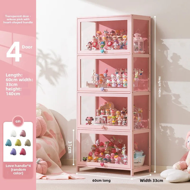 meuble rangement moderne portes transparent rose clair bambou 80cm large