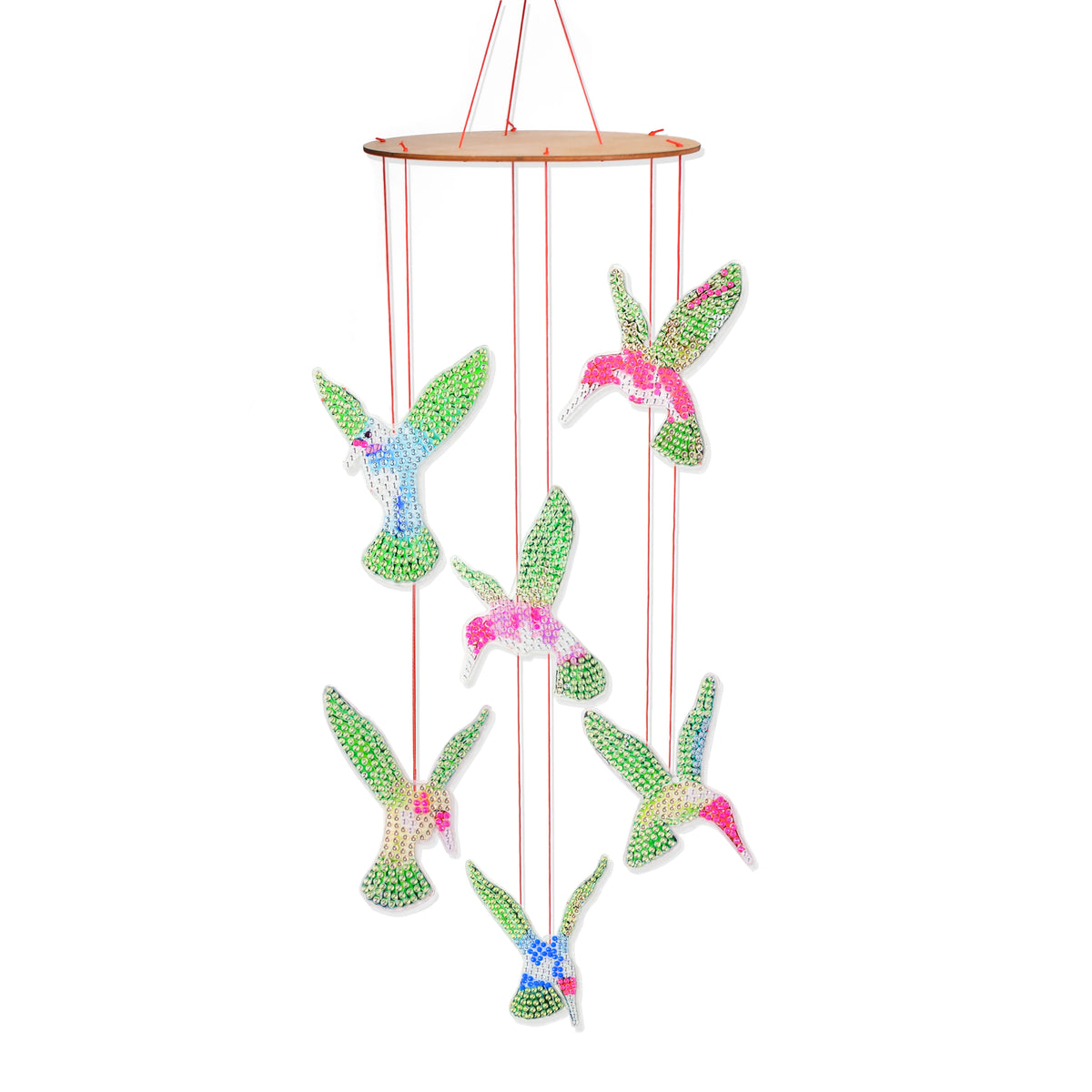 décoration fenêtre mobile oiseaux colibri strass lumineux artisanal vert rose bleu