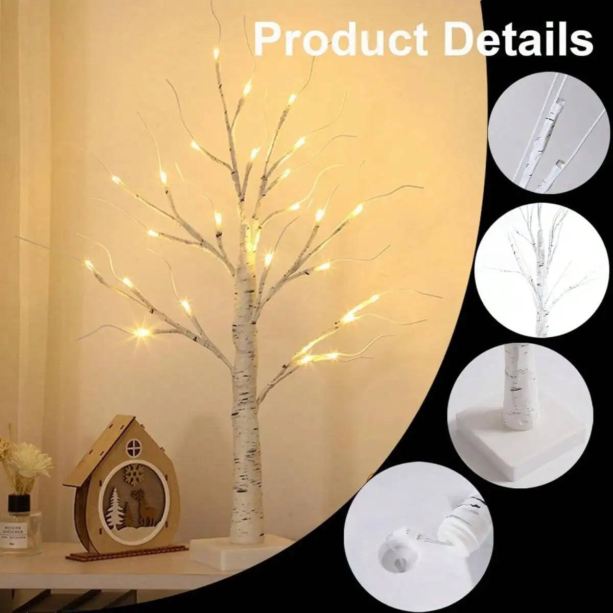 arbre décoratif lumineux branches blanches LED ambiance moderne intérieur salon chaleureuse éclairage minimaliste