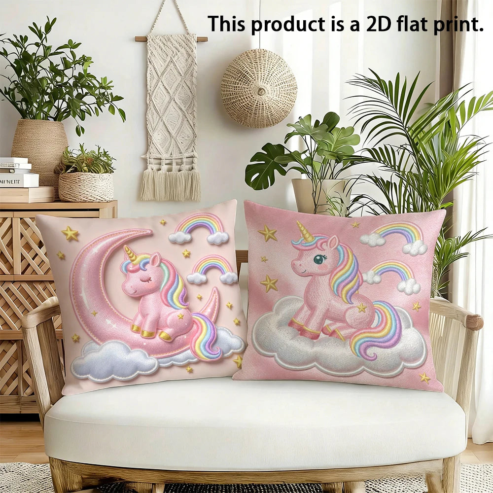 taies d'oreiller licorne rose arc ciel nuages étoiles dorées imprimé 2d polyester 40x40cm 45x45cm