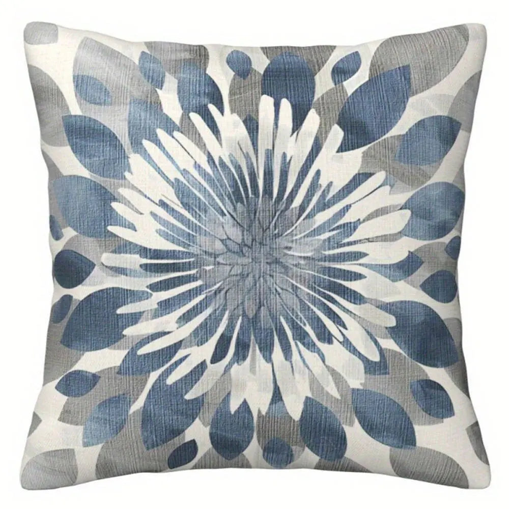 housse coussin polyester motif floral moderne bleu blanc lit salon voiture