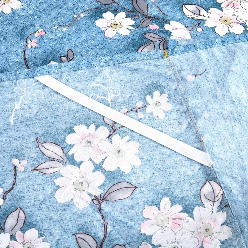 ensemble literie floral rose bleu couvre lit taies oreiller romantique feminin franges lit 150x200cm