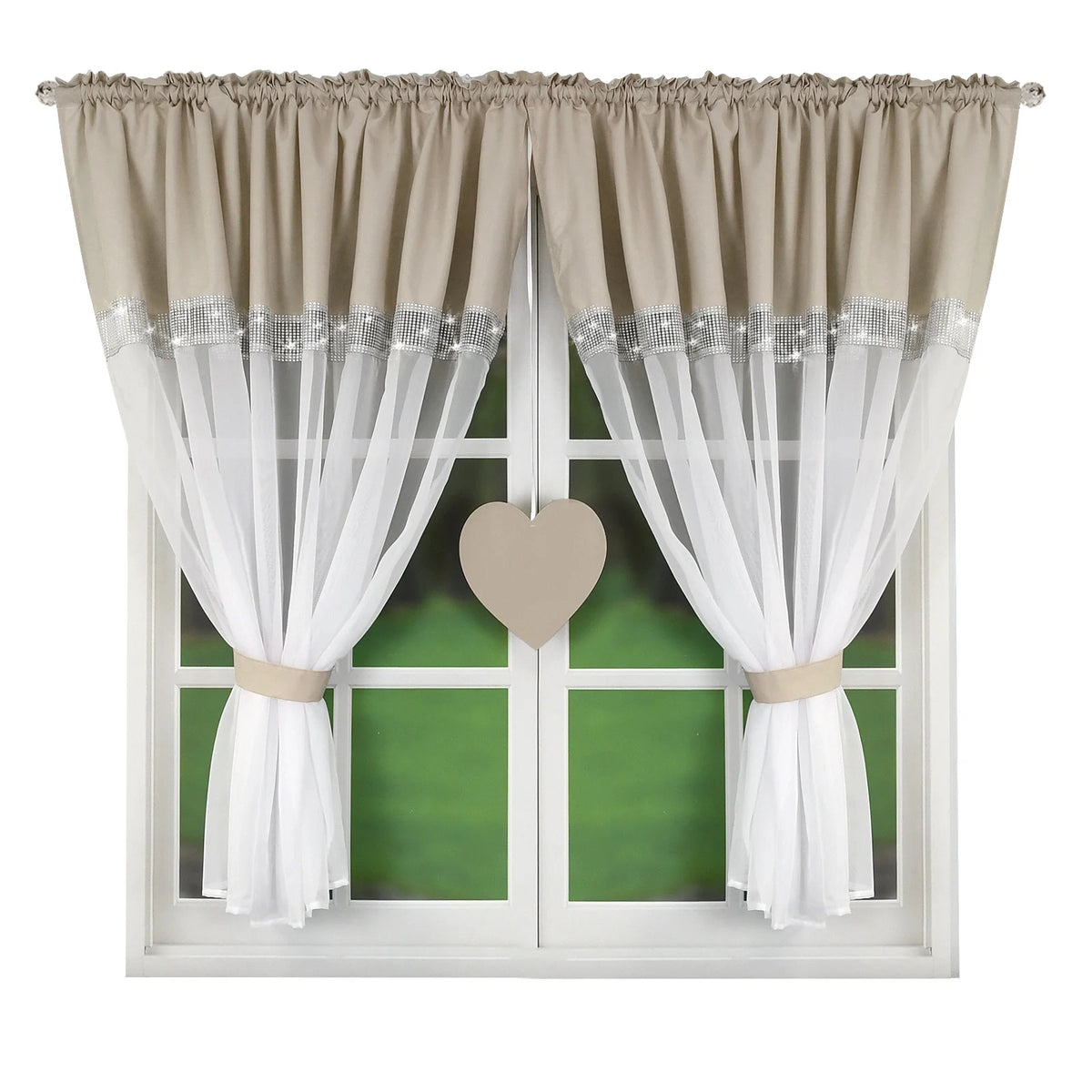 rideau moderne élégant polyester translucide motif rayures beige blanc salon