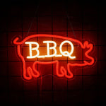 néon lumineux barbecue steak fourchette couteau flamme porc kebab rouge blanc moderne fixations murales