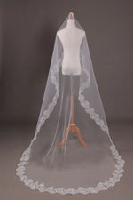 voile mariée blanc broderie florale classique bord dentelle polyester unique