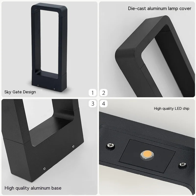 Lampe solaire moderne alliage d'aluminium led ip65 étanche noir minimaliste jardinextérieur