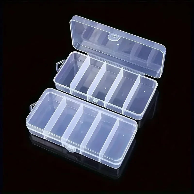 boîtes rangement transparentes réutilisables poignées clips cheveux noirs modernes bijoux articles divers compartiments plastique