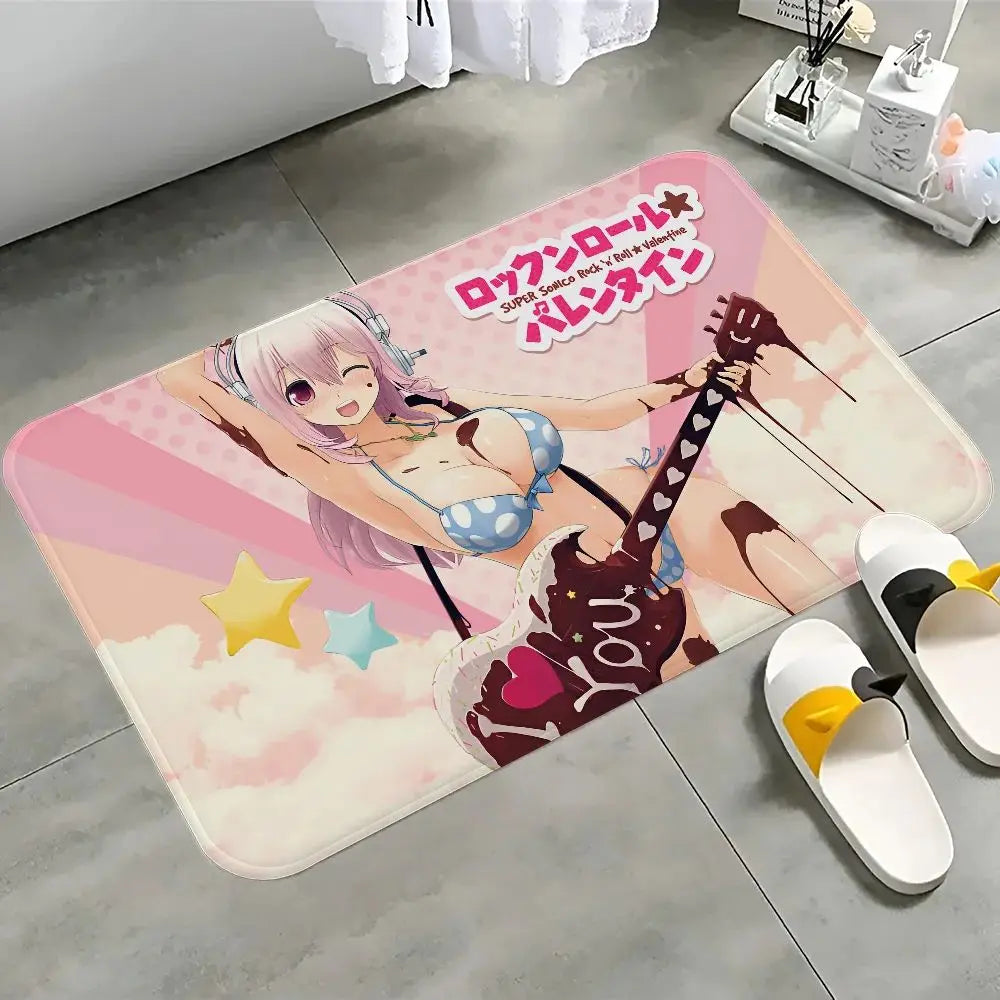 tapis lavable antidérapant polyester dessin animé moderne rose blanc chambre fille salon cuisine