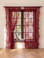 rideau brodé fleurs rouge classique transparent décoration intérieure maison pastorale 140x200cm