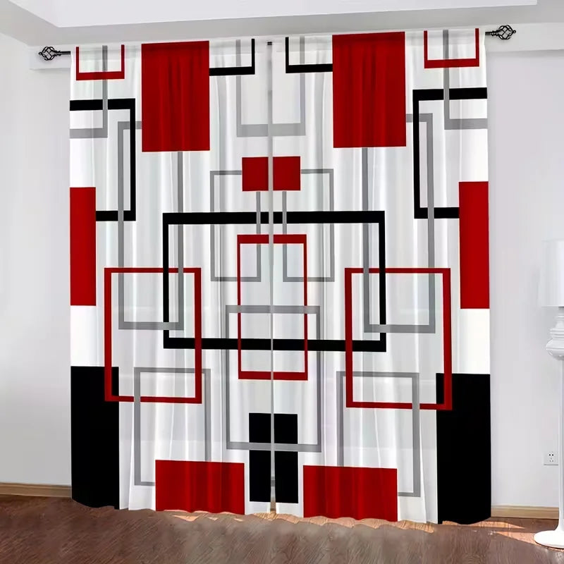 rideaux géométriques rouge noir moderne opaques polyester 100% 60x150cm 75x166cm