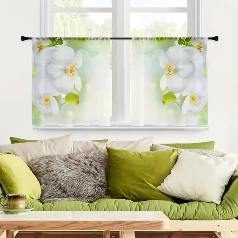 rideau blanc orchidées translucide moderne fenêtre tringle polyester chambre salon