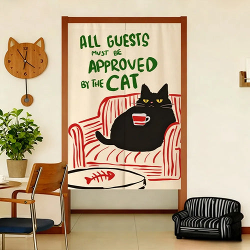 rideau opacité motif chat assis fauteuil humour décoration maison cuisine chambre intérieur moderne