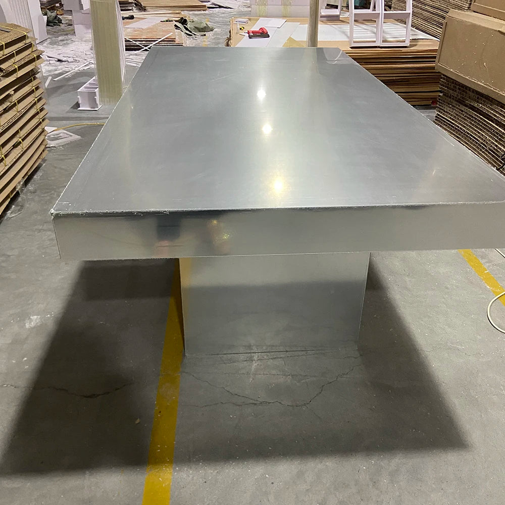 table moderne acrylique argentée rectangle mariage événement minimaliste industrielleextérieur
