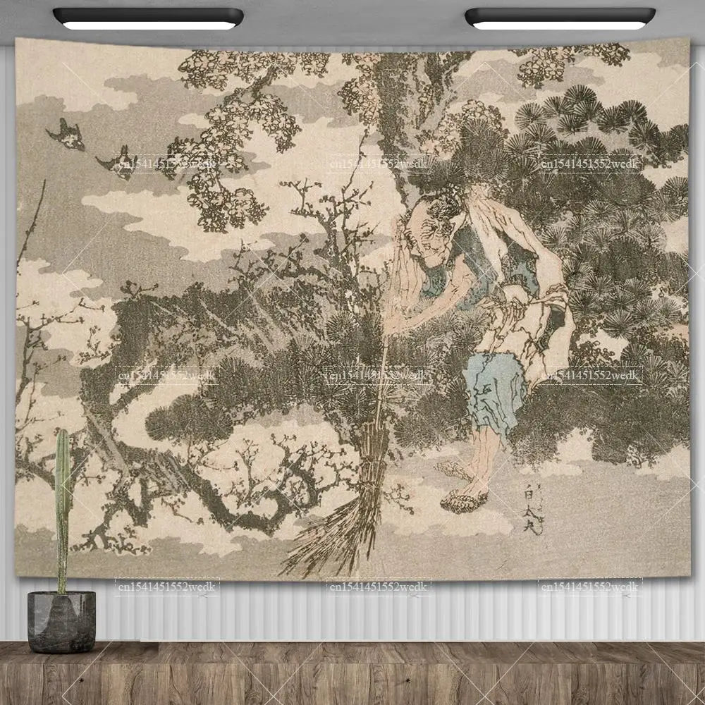 Tenture murale arbre vintage bleu royal sur mur blanc
