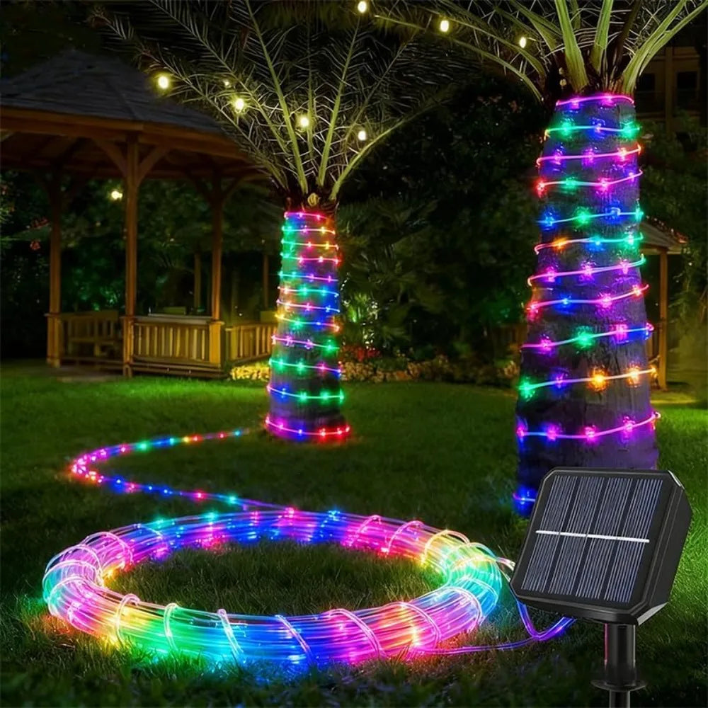 guirlande lumineuse multicolore filée moderne panneau solaire adhésif extérieur led jardin noël festive imperméable