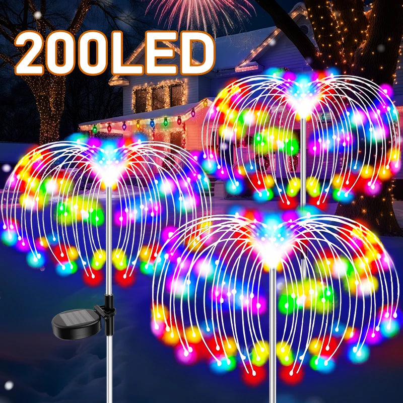 guirlande lumineuse solaire multicolore moderne led rouges vertes bleues jaunes fil métal spirale piquet