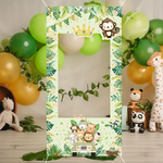 cadre photo vinyle jungle animaux motifs feuilles vert clips festif anniversaire enfants décoration tropicale