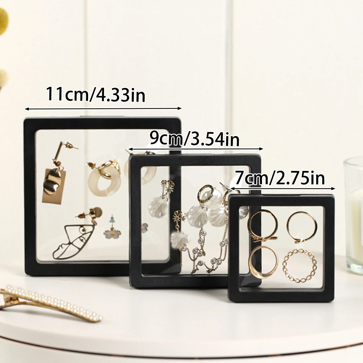 boîtes bijoux transparentes noires blanches modernes 11cm 9cm 7cm 10pièces