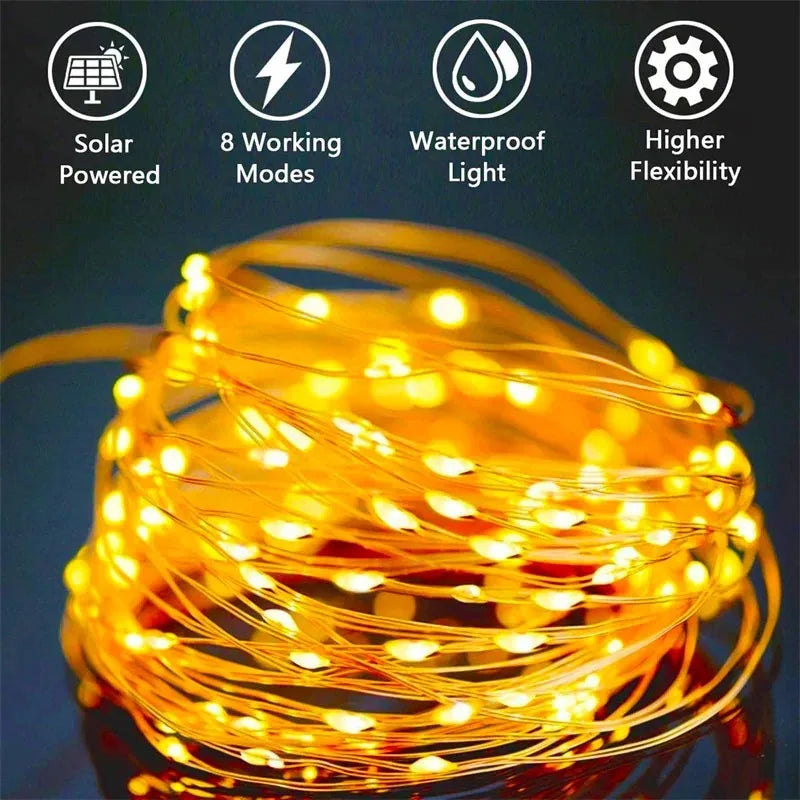 guirlande lumineuse solaire 7m 12m 22m 32m 40m multicolore blanc doré moderne