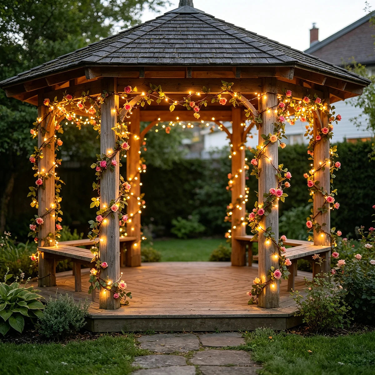 guirlande lumineuse solaire fleurs roses vertes feuilles modernes extérieures adhésives led autonomes