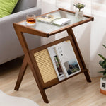 table basse verre transparent moderne table d'appoint bois massif scandinave minimaliste