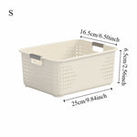 paniers rangement plastique perforé moderne poignées beige clair empilables cuisine