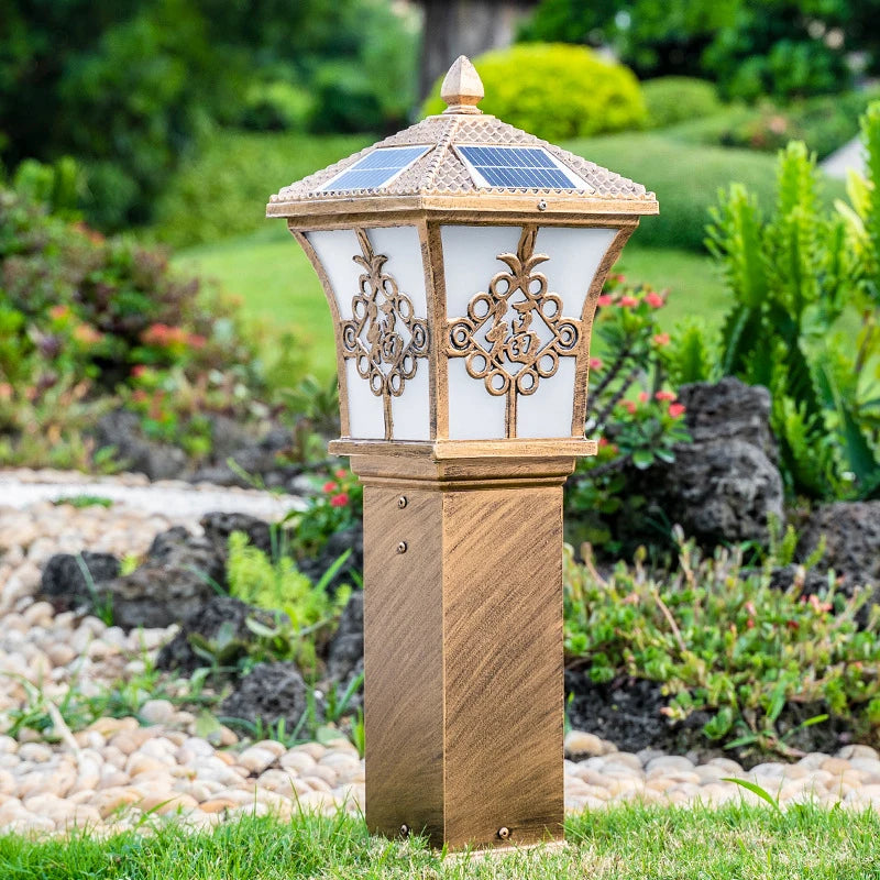 Lampe solaire gazon doré ornement floral ip65 led classique autoinstallationextérieur