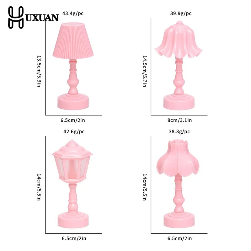 lampe table classique blanche rose plissée maison poupée accessoire miniature jouet enfant