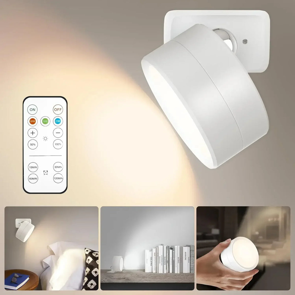 lampe murale moderne rechargeable tactile noire adhésive led 360° rotation chambre cuisine