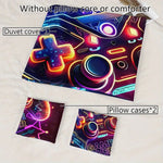 ensemble literie moderne gamer motif manette jeu game over noir violet bleu orange rose