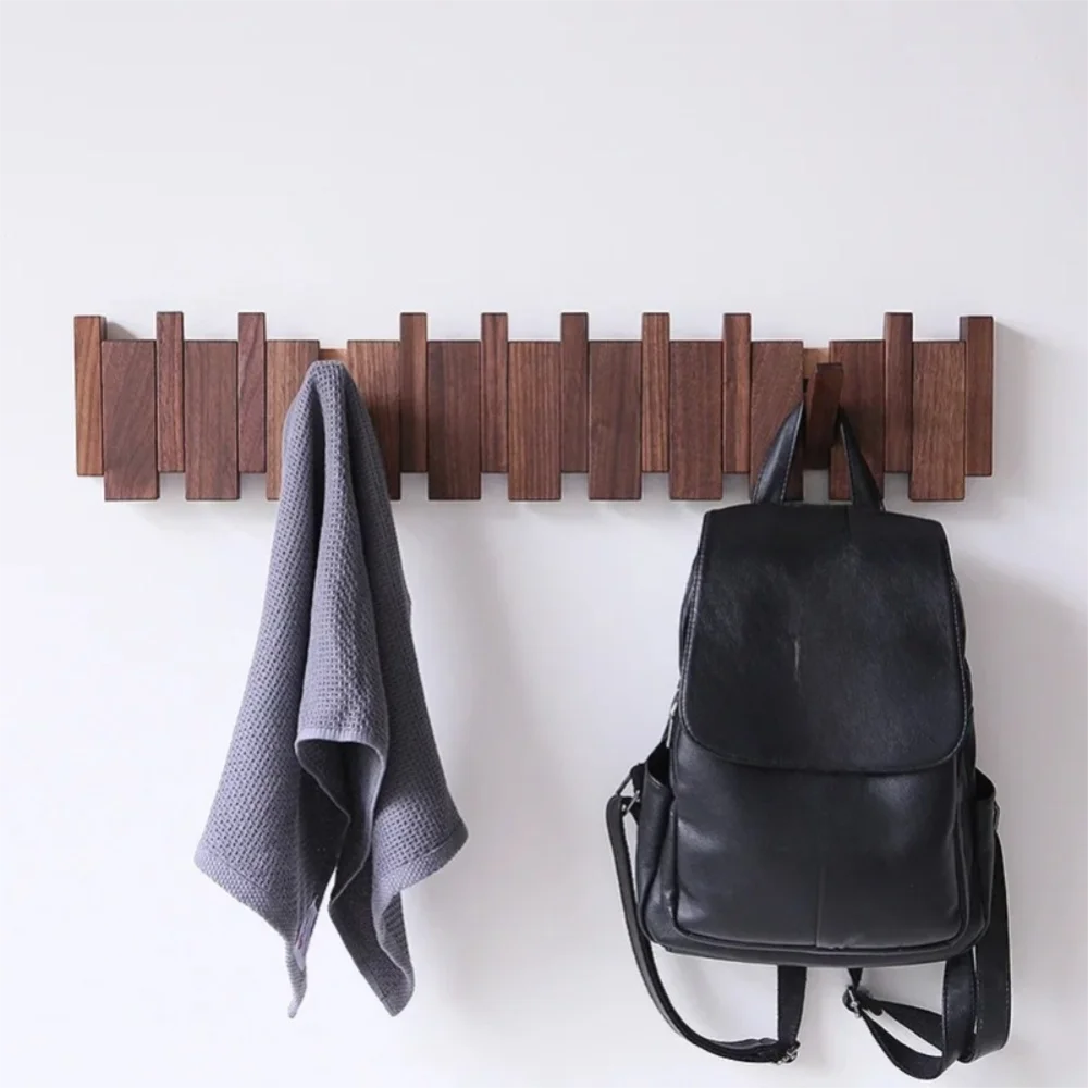 porte manteaux bois moderne crochets marron foncé minimaliste fixations murales sac dos serviette chapeau