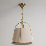 lampe suspendue moderne or beige tissu fin brillant éclairage led salon élégante cuivre poli