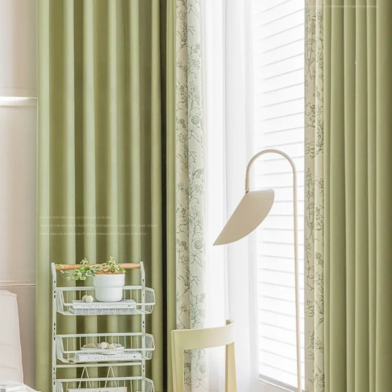 rideau occultant moderne vert olive motif floral beige salon chambre maison intérieur