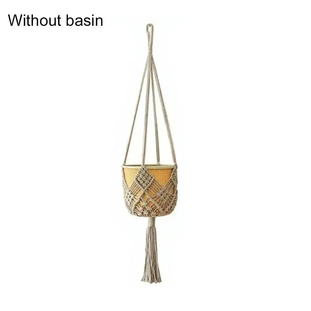 sac suspendu macramé boho hooks plante tissé beige marronclair gris artisanal