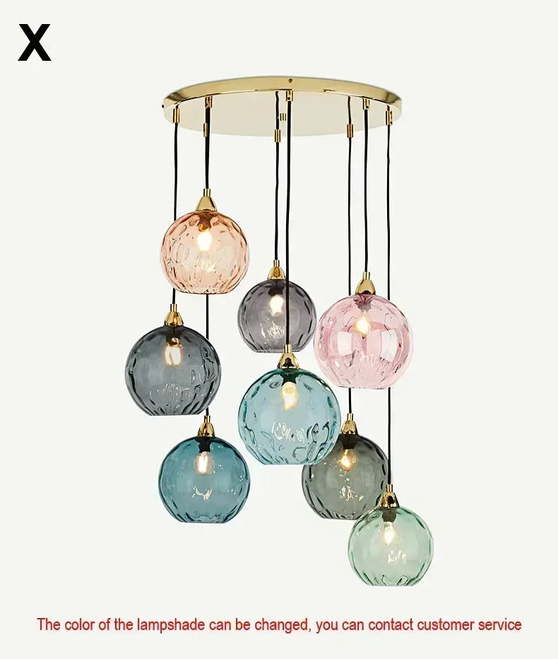 Suspension lumineuse moderne rose gris bleu ampoules intégrées texture granulée chambre salon