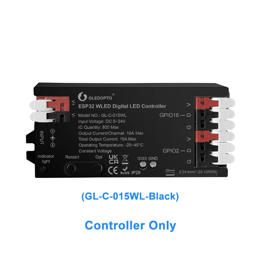 contrôleur led esp32 wled wifi rgbic digital bande lumineuse sensor interrupteur gestes blanc moderne