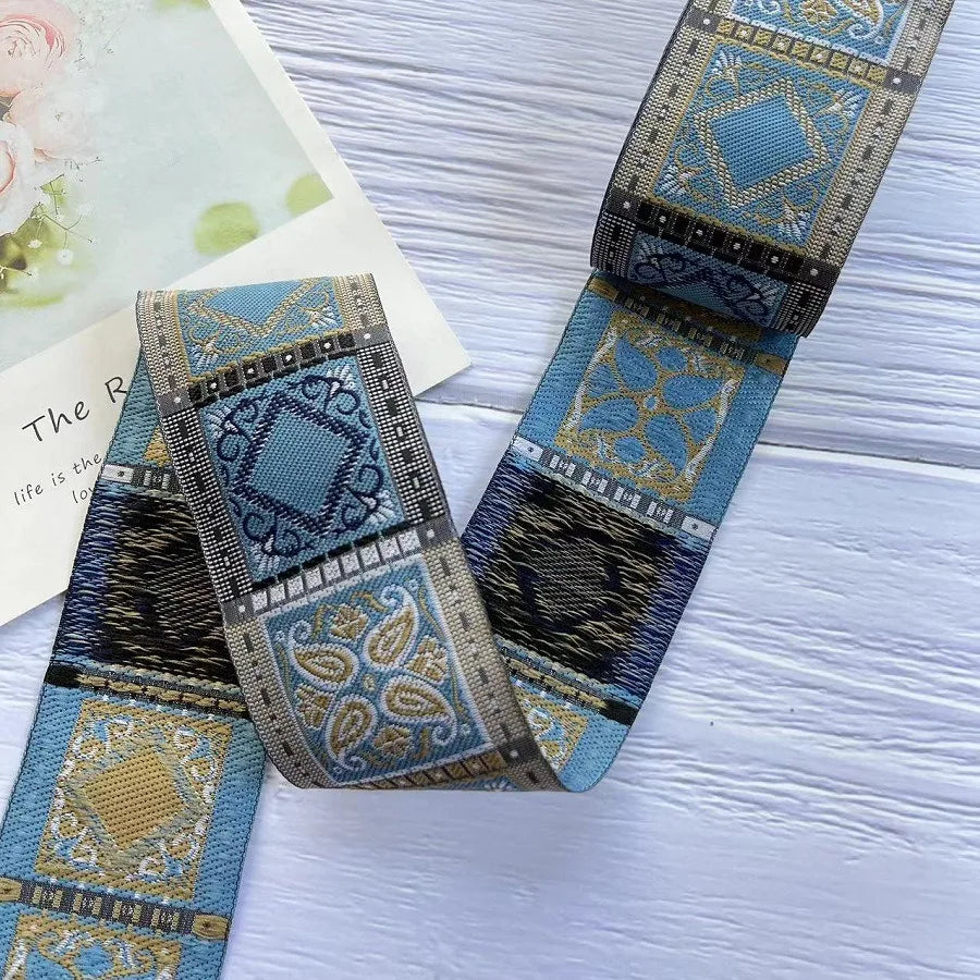 ruban polyester patchwork géométrique floral largeur 5cm classique rouge bleu beige noir